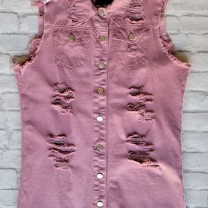 Dazi Roes pink distressed denim top with stripes size xl